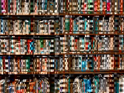 A photo of a full and colourful library shelf